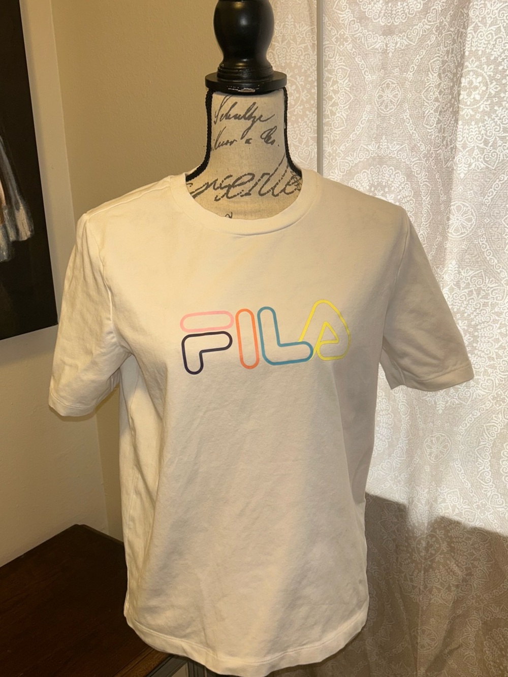 Fila White Tee with Multicolor Pastel Logo